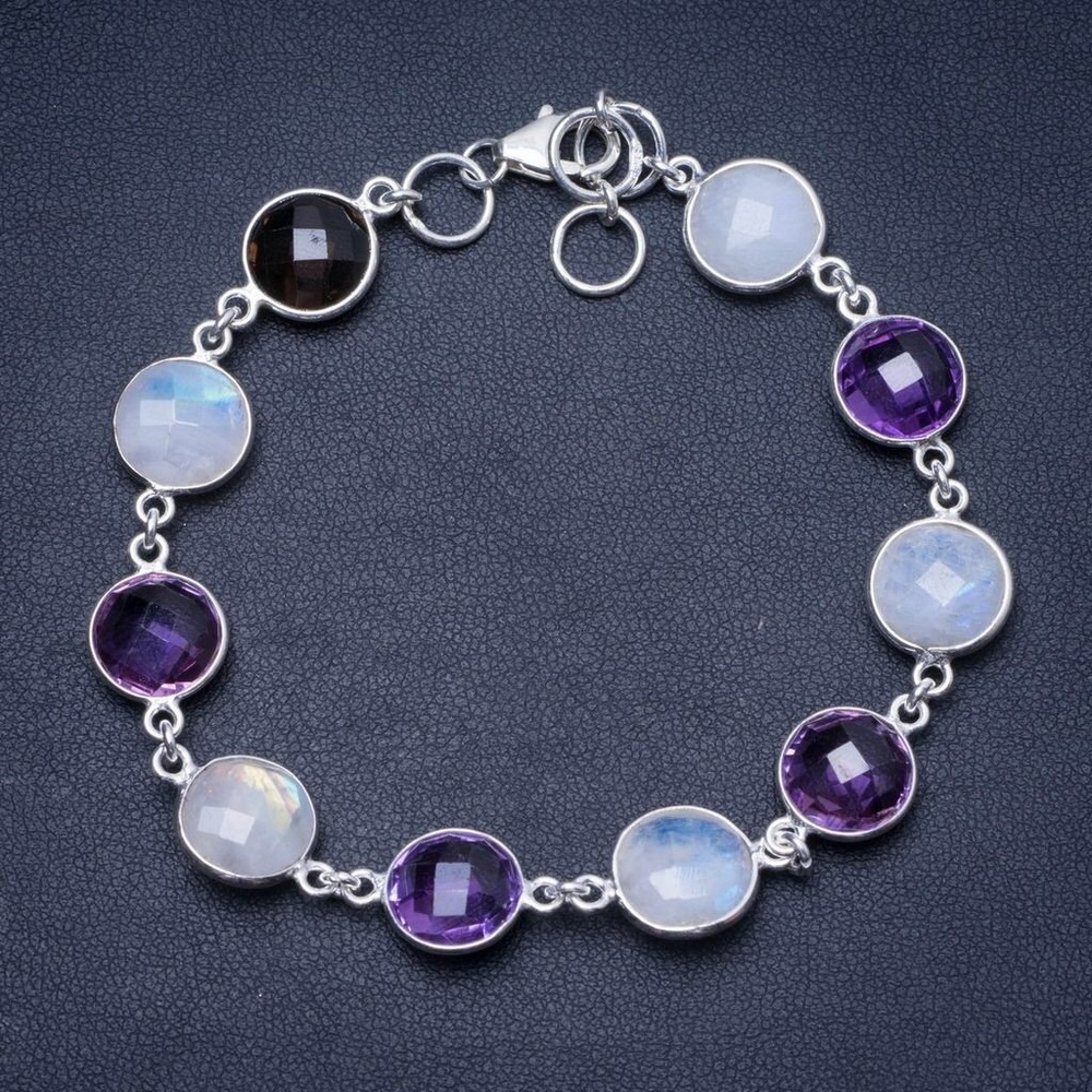 925 Sterling Silver Natural Amethyst and Moonstones